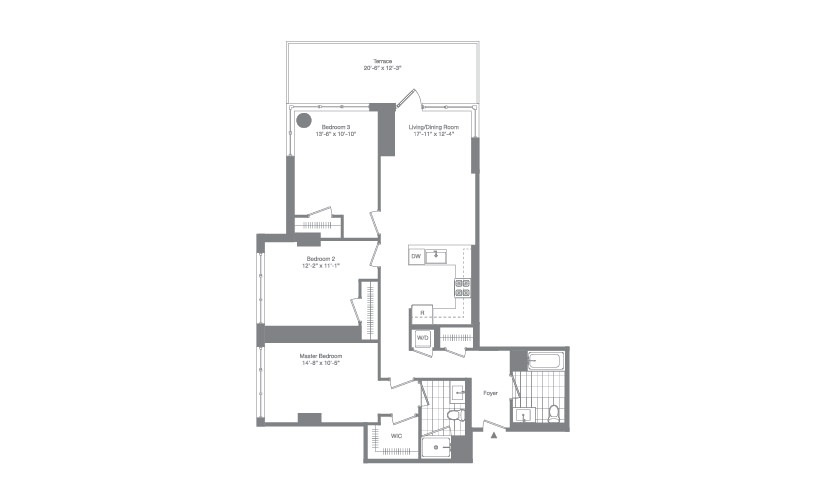 Residence 01 Floor 4 - 3 bedroom floorplan layout with 2 bathrooms and 1319 square feet