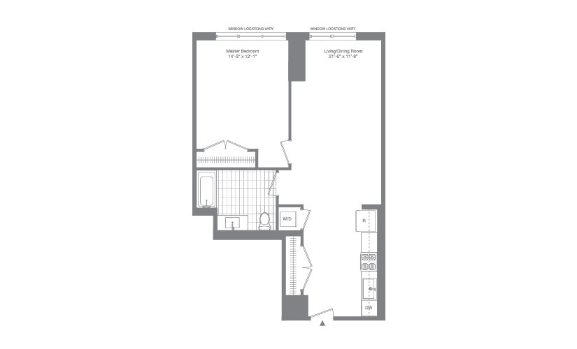 Residence 14 Floor 5-11  - 1 bedroom floorplan layout with 1 bathroom and 798 square feet