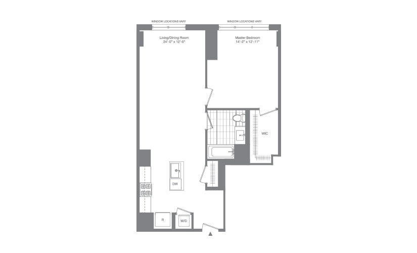Residence 13 Floor 5-11 - 1 bedroom floorplan layout with 1 bathroom and 850 square feet