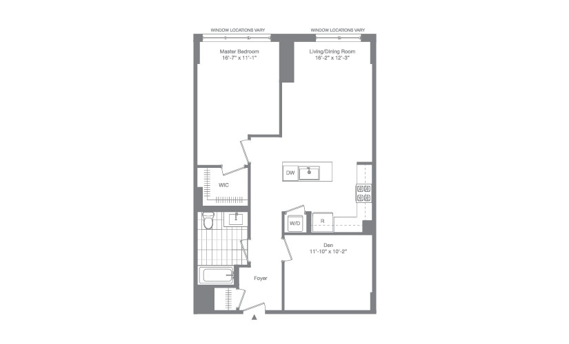 Residence 12 Floor 5-11 - 1 bedroom floorplan layout with 1 bathroom and 917 square feet