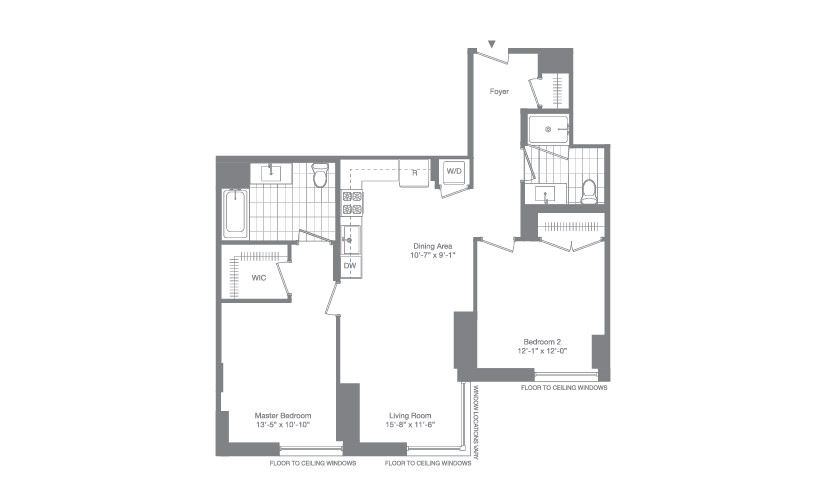 Residence 05 Floor 5-11 - 2 bedroom floorplan layout with 2 bathrooms and 1075 square feet