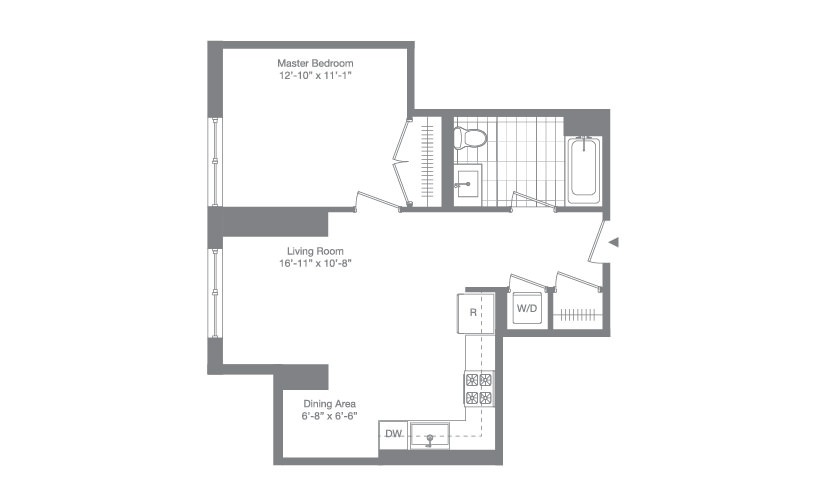 Residence 02 Floor 4-11 - 1 bedroom floorplan layout with 1 bathroom and 660 square feet