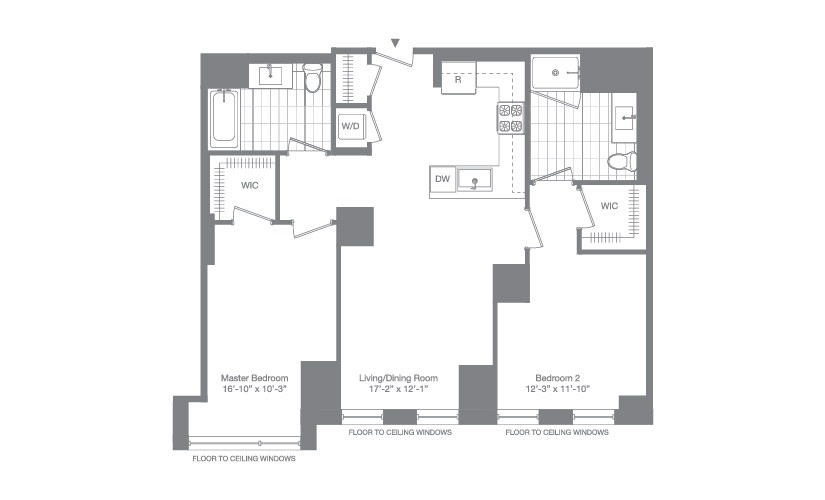 Residence 08 Floor 2 - 2 bedroom floorplan layout with 2 bathrooms and 1079 square feet